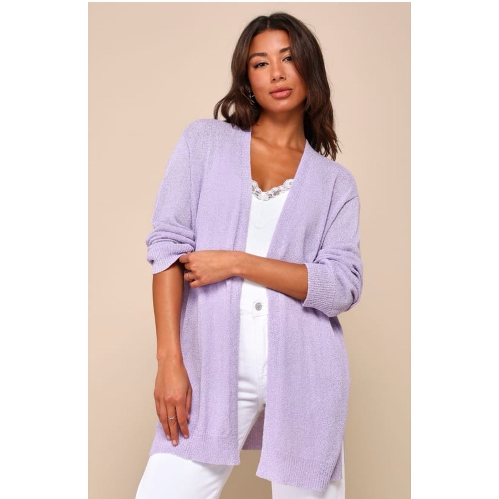 Lulus Comfy Memories Lavender Knit Open-Front Cardigan Small NWT Cozy Ribbed